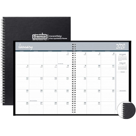 HOD262092 Monthly Calendar Planner 2 Year Black Hard Cover - Beige & Gray